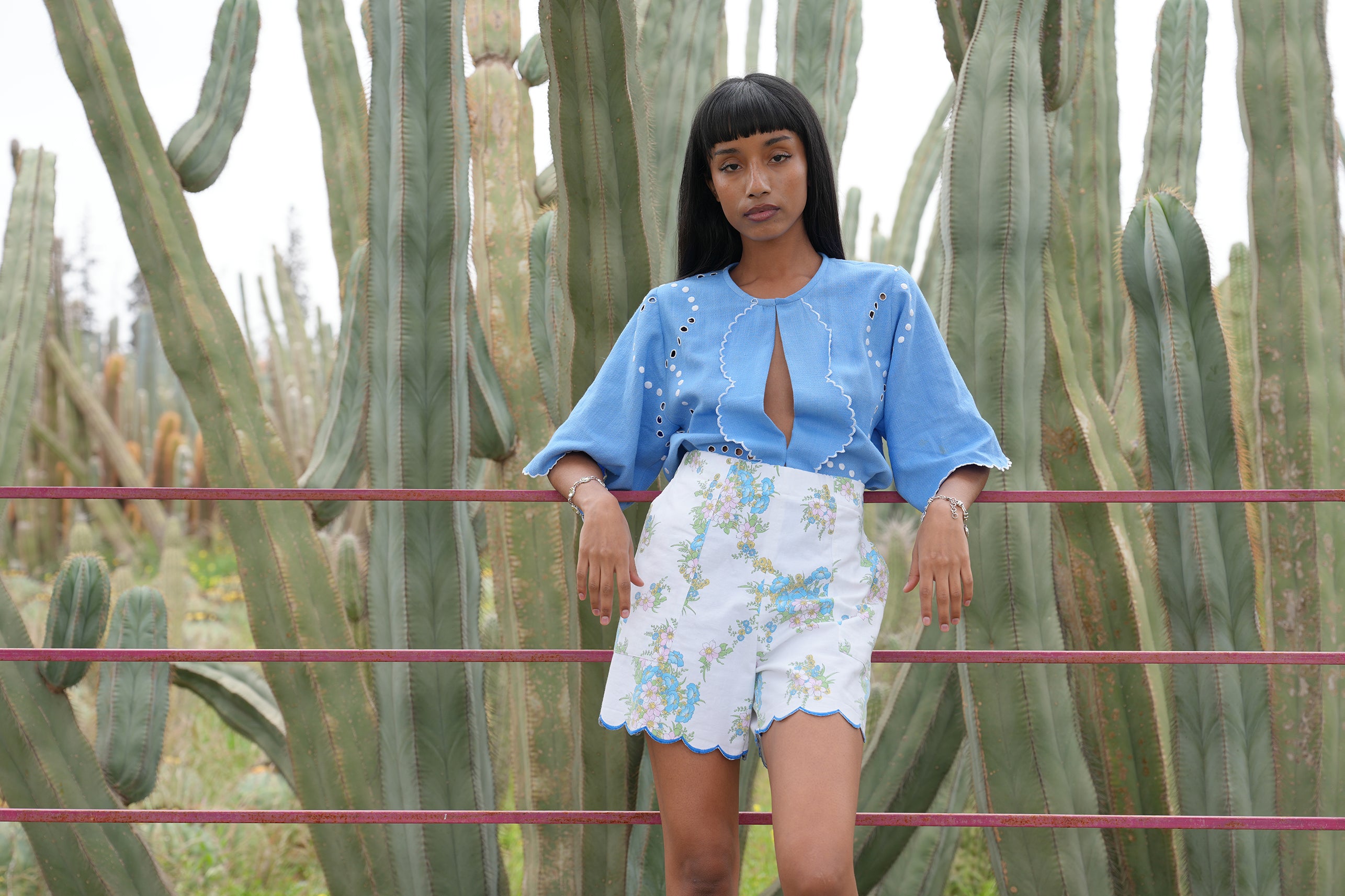 Top manche tulipe bleu