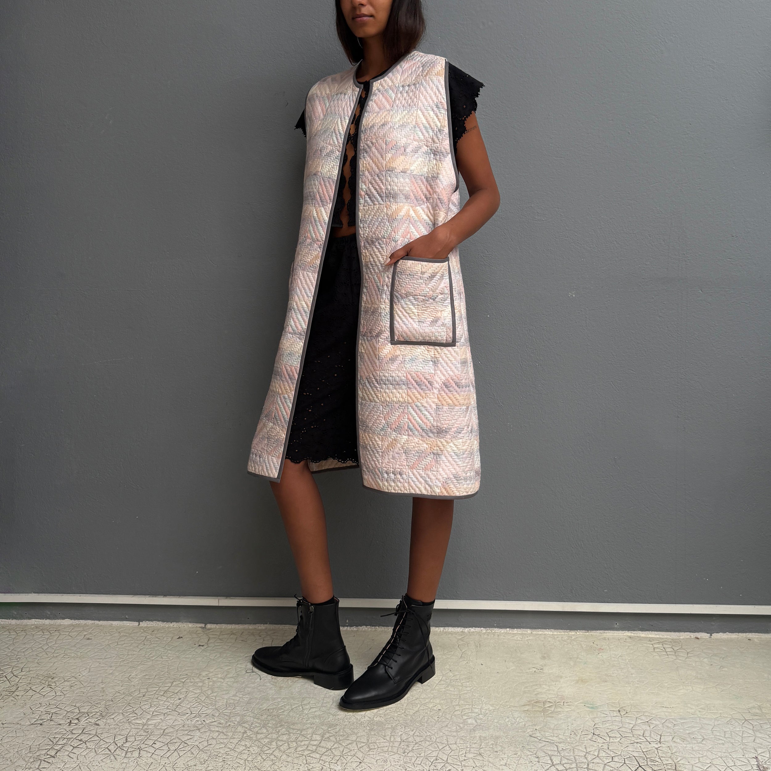 Gilet long patchwork