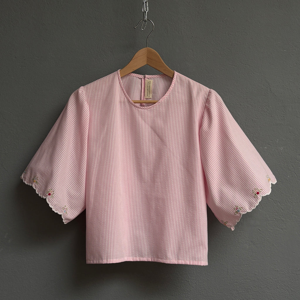 Top manche tulipe rayé rose