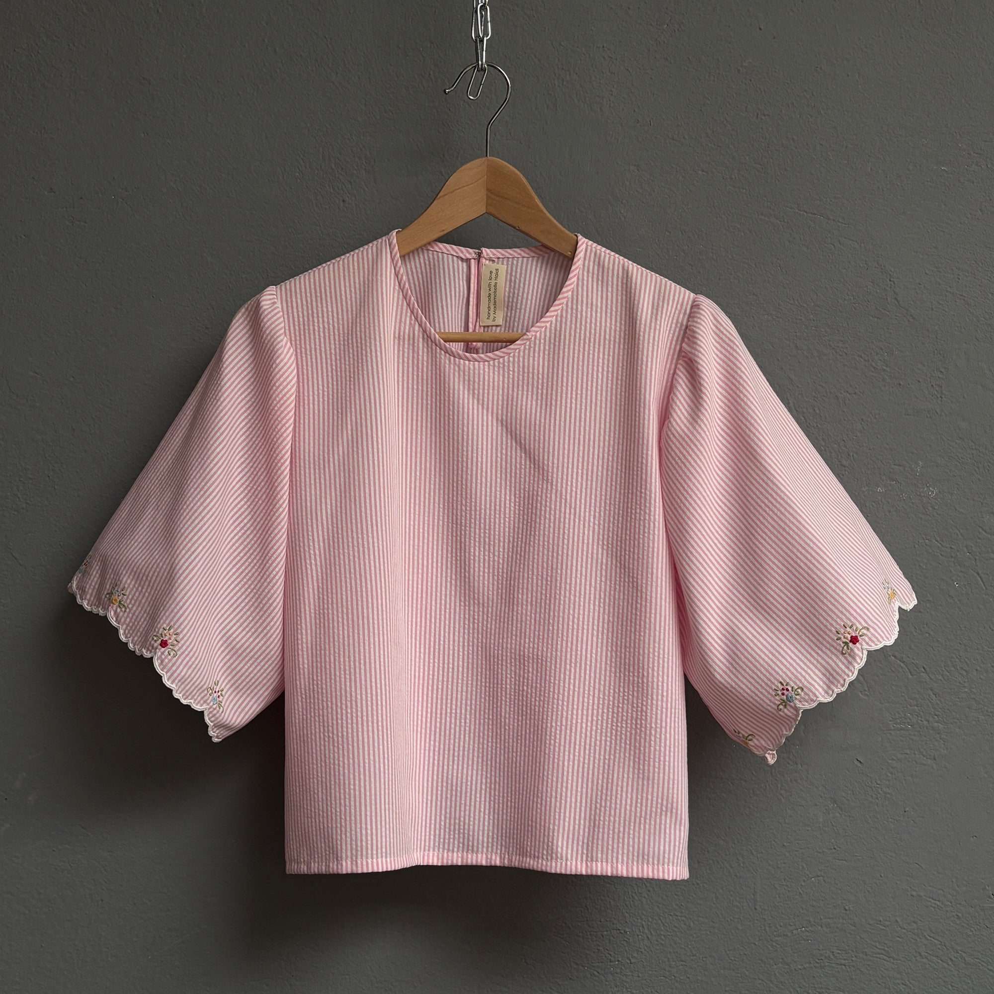 Top manche tulipe rayé rose