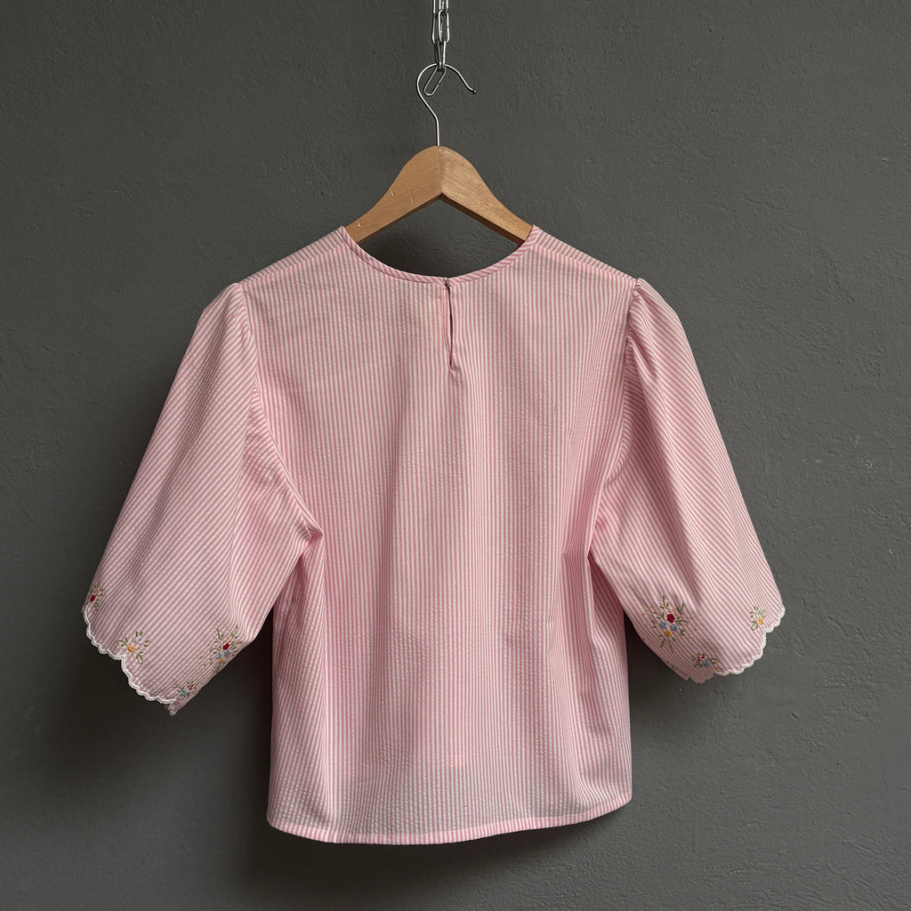 Top manche tulipe rayé rose